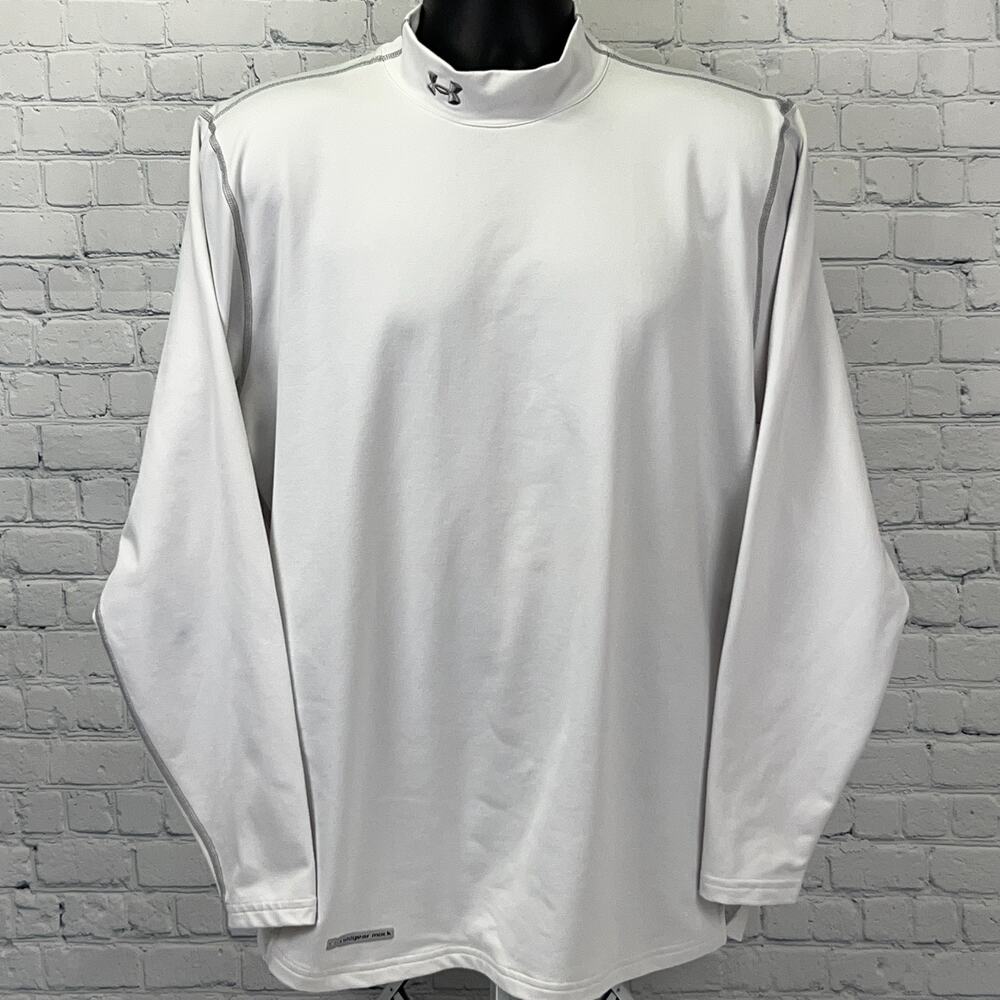 Under Armour ColdGear Fitted Mock Neck XXL 2XL White Long Sleeve Base Layer Top